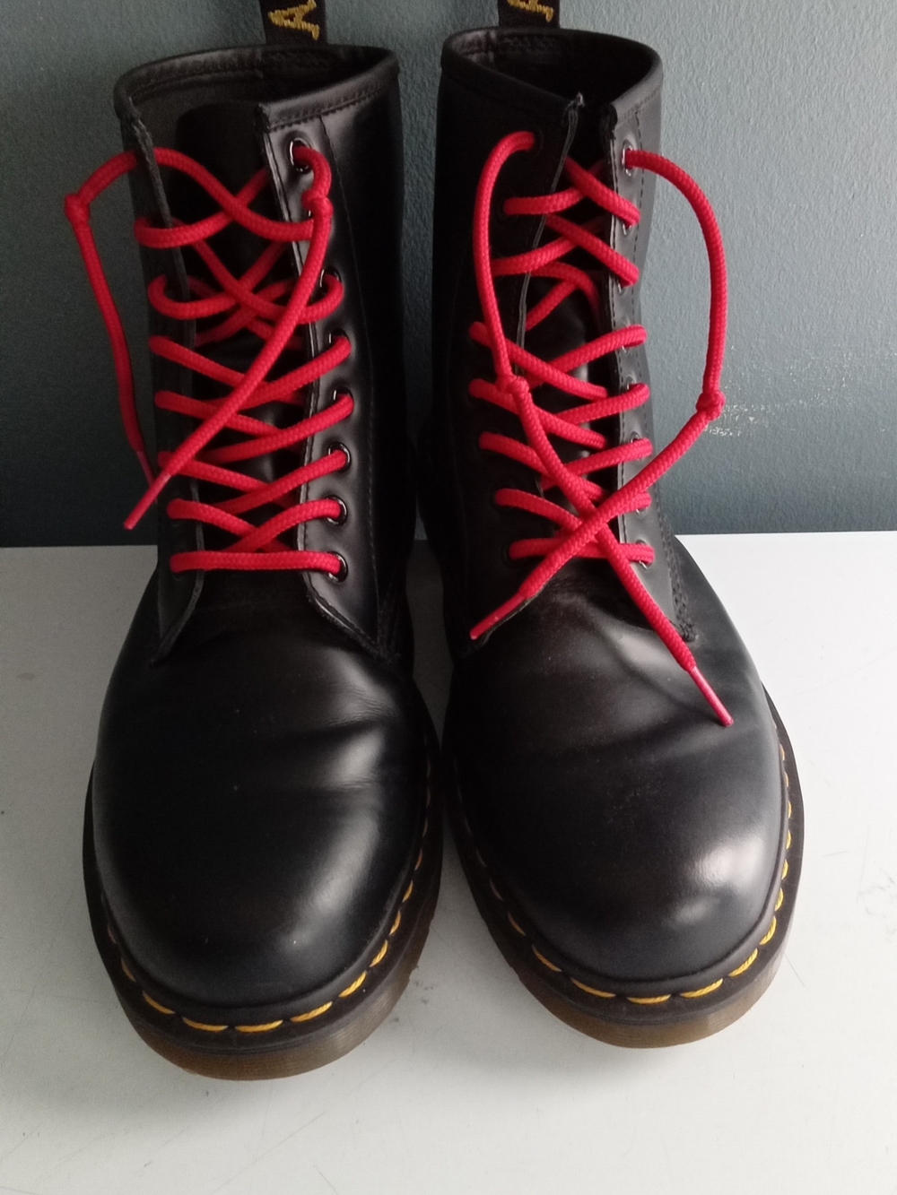 Dr. Martens Black Leather Boots with Red Laces